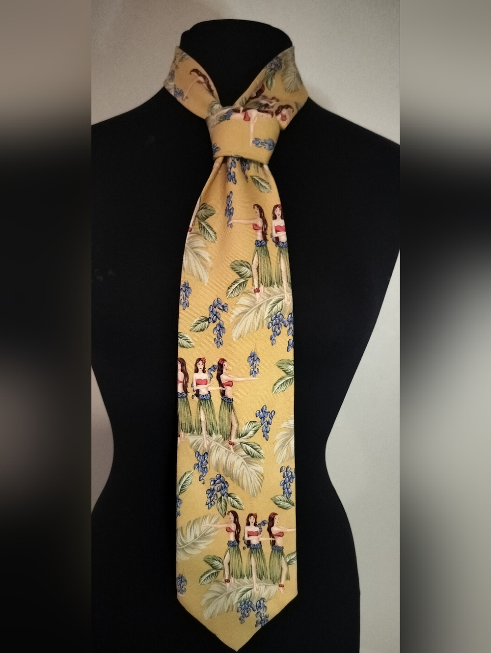 Yellow Hawaiian Hula Print Men's Tie